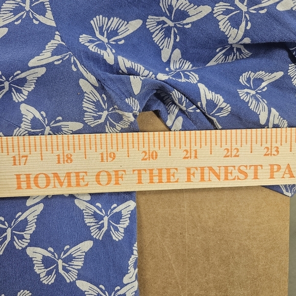 TALBOTS Petite Butterfly Print Cotton Tunic Blouse Shirt Size Small Blue White - Picture 10 of 12